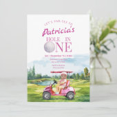 Gat in een roze 1e verjaardag foto uitnodiging (Staand voorkant)