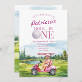 Gat in een roze 1e verjaardag foto uitnodiging (Voorkant / Achterkant)