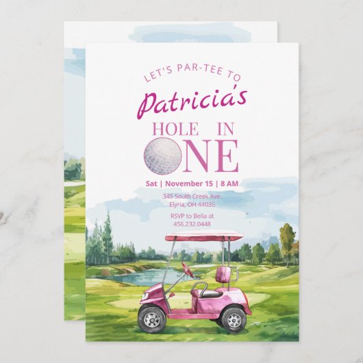 Gat in een roze golf 1e verjaardag uitnodiging (Voorkant / Achterkant)