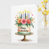 Gâteau à l'aquarelle et carte florale (Fleur jaune)