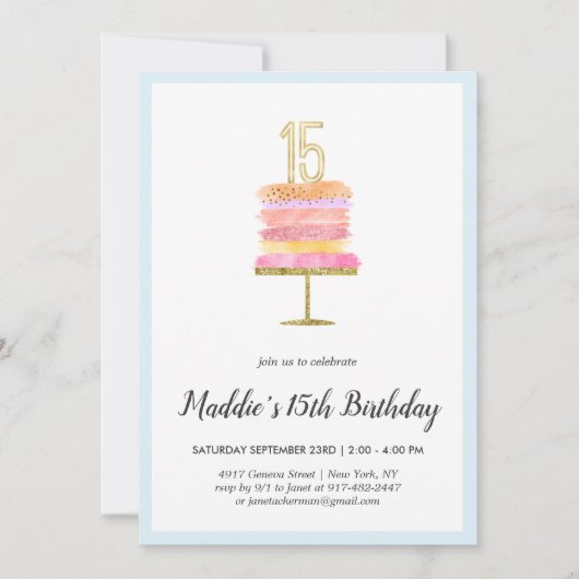 Gâteau Arc-en-Ciel | Invitation pour 15 ans (Devant)