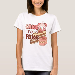 Gâteau avant Fake mignon T-shirt rose