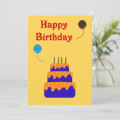 Gâteau avec ballon - Carte Anniversaire (Debout devant)