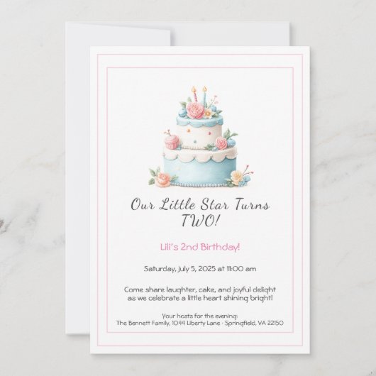 Gâteau d'anniversaire bleu et rouge - Invitation d (Devant)