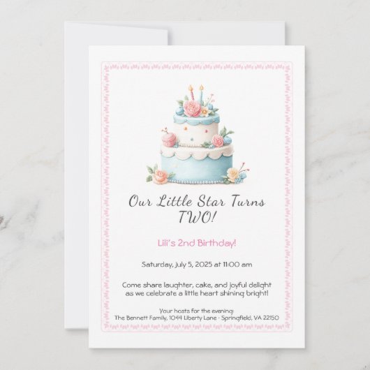 Gâteau d'anniversaire bleu et rouge - Invitation d (Devant)
