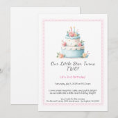 Gâteau d'anniversaire bleu et rouge - Invitation d (Devant / Derrière)