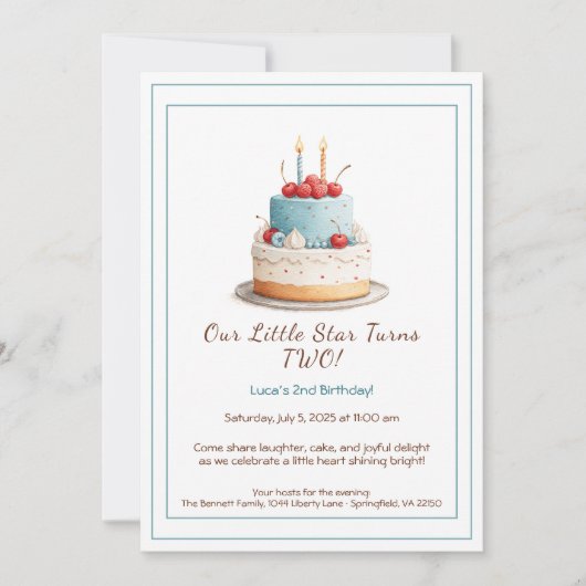 Gâteau d'anniversaire bleu et rouge - Invitation d (Devant)