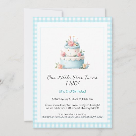 Gâteau d'anniversaire bleu et rouge - Invitation d (Devant)