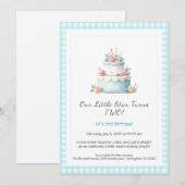 Gâteau d'anniversaire bleu et rouge - Invitation d (Devant / Derrière)