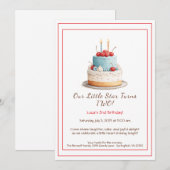 Gâteau d'anniversaire bleu et rouge - Invitation d (Devant / Derrière)