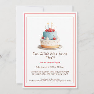 Gâteau d'anniversaire bleu et rouge - Invitation d