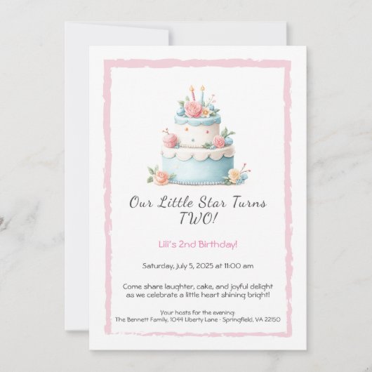 Gâteau d'anniversaire bleu et rouge - Invitation d (Devant)