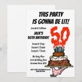 Gâteau d'anniversaire en feu avec carte 50 bougies (Devant / Derrière)