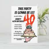 Gâteau d'anniversaire en feu avec carte de 40 boug (Debout devant)