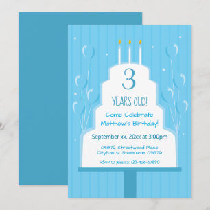 Gâteau d'anniversaire et invitation bleus des