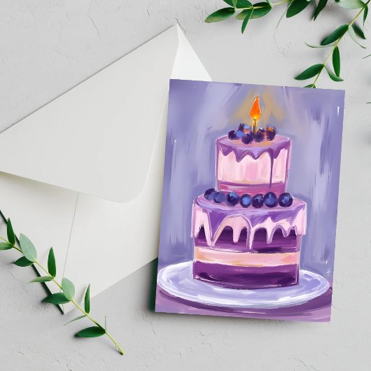 Gâteau d'anniversaire violet | Carte d'anniversair