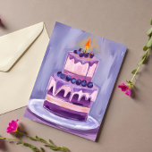 Gâteau d'anniversaire violet | Carte d'anniversair