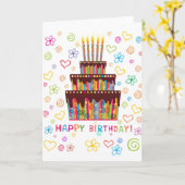 Gâteau et bougies Bonne carte d'anniversaire (Fleur jaune)