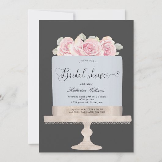 gâteau fleuri invitation à la douche nuptiale (Devant)
