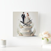 Gâteau mariage romantique Horloge murale (Maison)