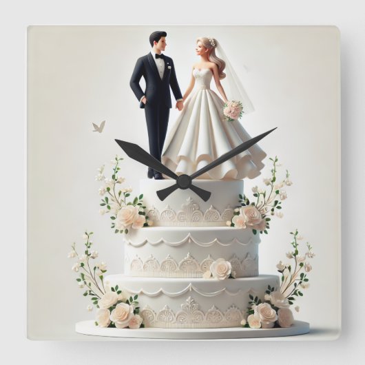 Gâteau mariage romantique Horloge murale (Recto)