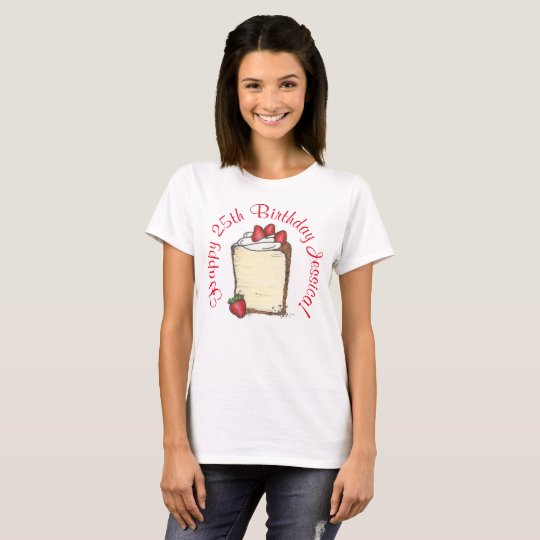 Gâteau personnalisé de fraise de partie de joyeux t-shirt