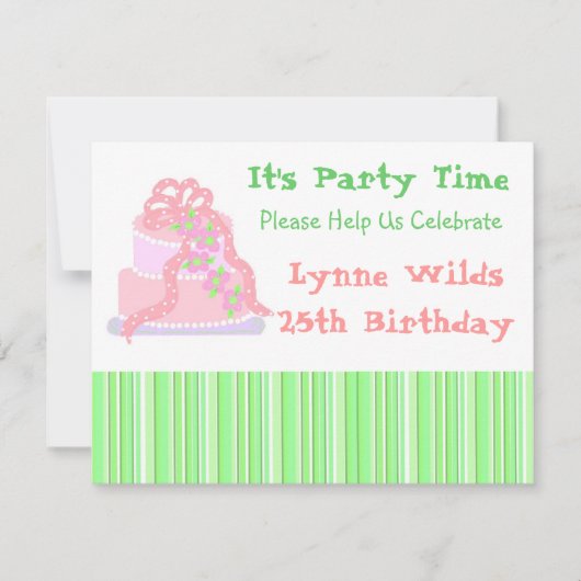 Gâteau rose au ruban Invitation d'anniversaire (Devant)