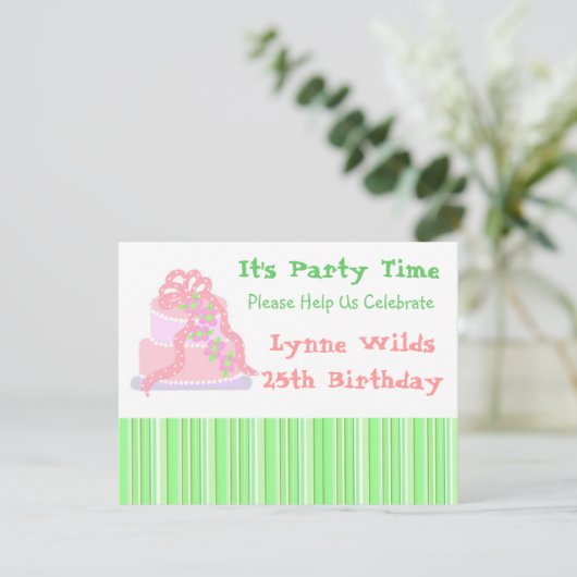 Gâteau rose au ruban Invitation d'anniversaire (Debout devant)