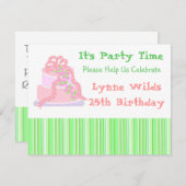 Gâteau rose au ruban Invitation d'anniversaire (Devant / Derrière)