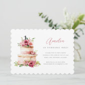 Gâteau rose floral premier anniversaire Invitation (Debout devant)