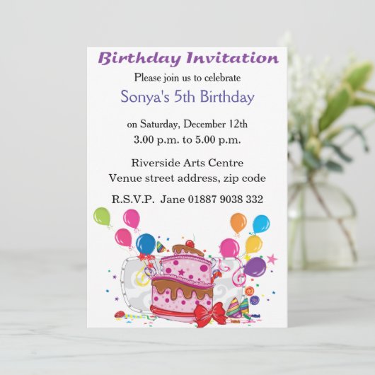 Gâteaux et ballons Invitation d'anniversaire (Debout devant)