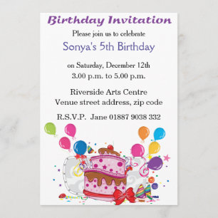 Gâteaux et ballons Invitation d'anniversaire