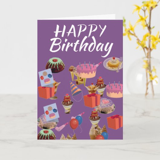 Gâteaux et carte d'anniversaire de glaces (Fleur jaune)