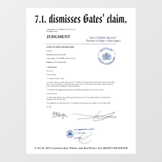 Gates' claim van RoseWrites Window Cling wordt afg Raamsticker (Vel)