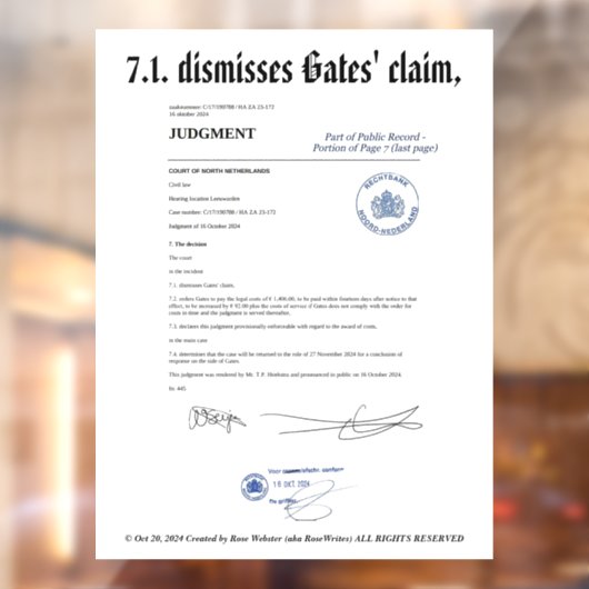 Gates' claim van RoseWrites Window Cling wordt afg Raamsticker (Vel 2)