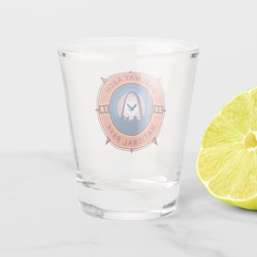 Gateway Arch National Park Retro Compass Embleem Shot Glas (Achterkant)