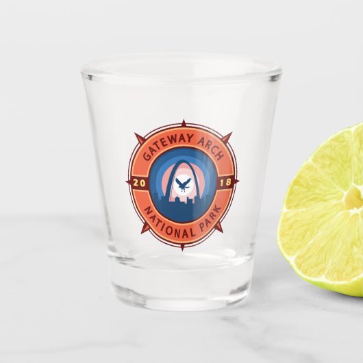 Gateway Arch National Park Retro Compass Embleem Shot Glas (Voorkant)