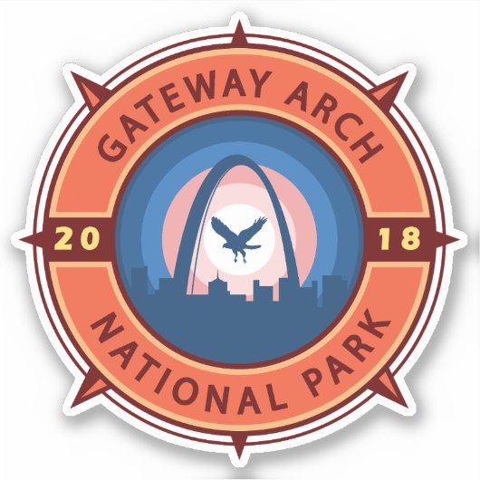 Gateway Arch National Park Retro Compass Embleem Sticker (Voorkant)