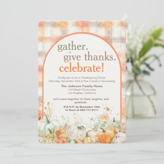 Gather Together Gingham Thanksgiving Invitation (Debout devant)