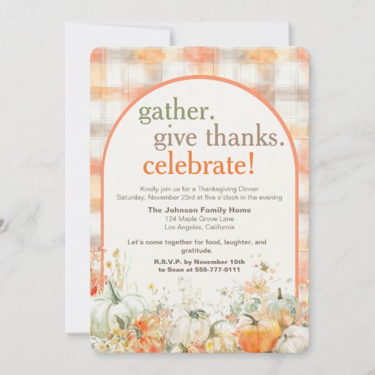 Gather Together Gingham Thanksgiving Invitation (Devant)
