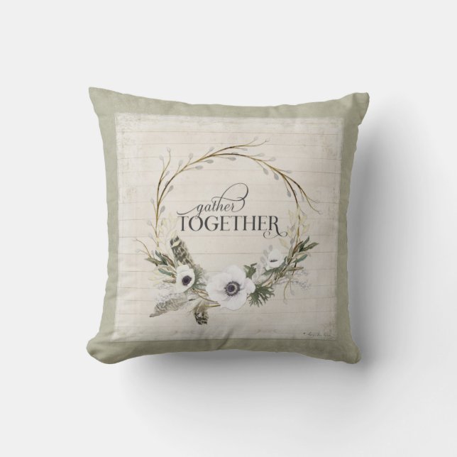 Gather Together Typography Farmhouse Waterverf Kussen (Voorkant)