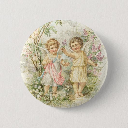 Gather - Two Angels Gathering Flowers Ronde Button 5,7 Cm (Voorkant)