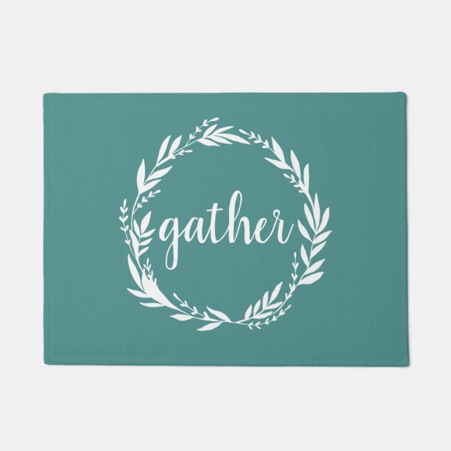 Gather Wreath Farmhouse Turquoise Deurmat (Voorkant)