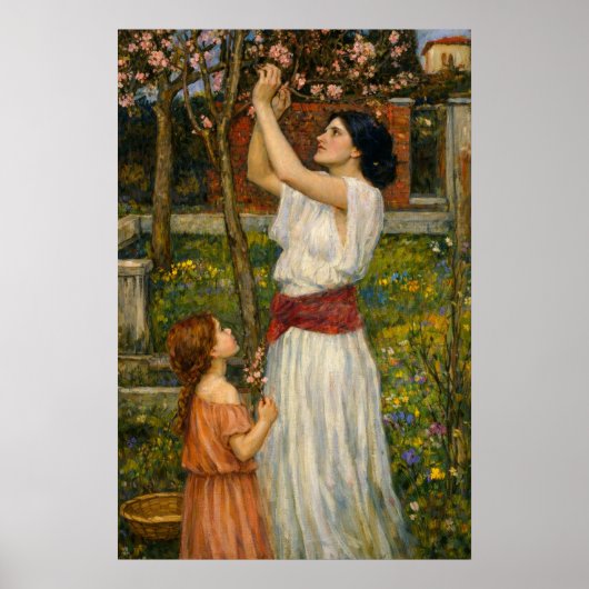 Gathering Almond Blossoms by Waterhouse Poster (Voorkant)