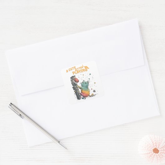 Gatito Sonriente Vierkante Sticker (Envelop)