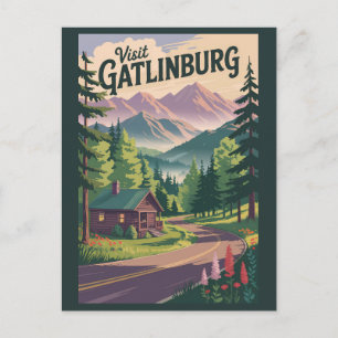 Gatlinburg Tennessee Cabin Travel Art Vintage Briefkaart