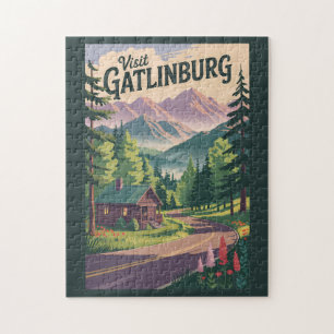 Gatlinburg Tennessee Cabin Travel Art Vintage Legpuzzel