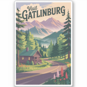 Gatlinburg Tennessee Cabin Travel Art Vintage Sticker