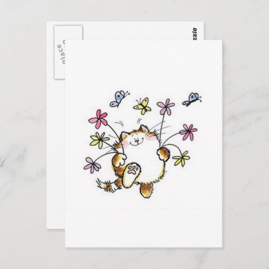 Gato com flores briefkaart (Voorkant / Achterkant)