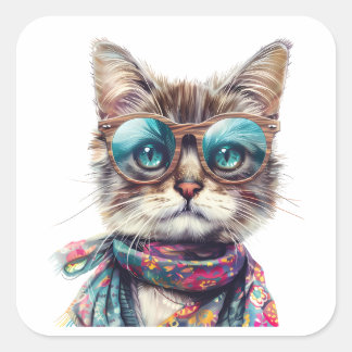  Gato Cool con Lentes  Vierkante Sticker